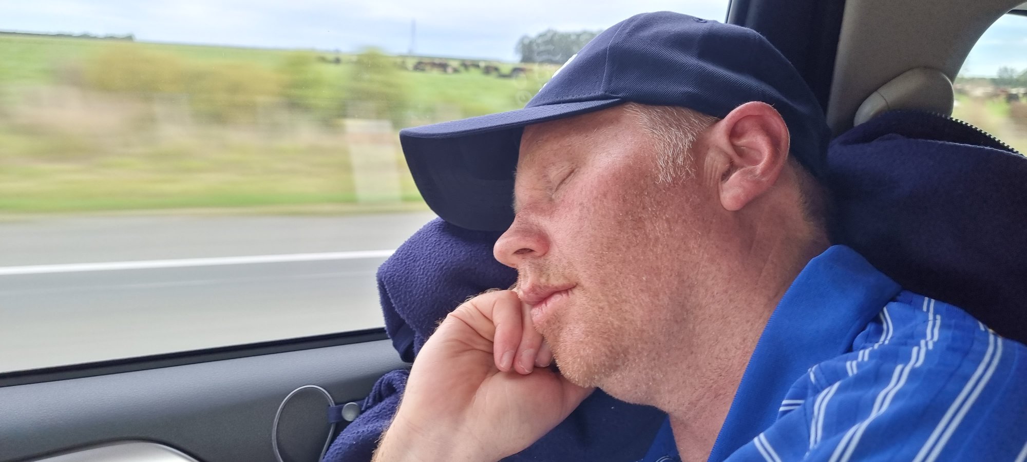 David asleep in the car